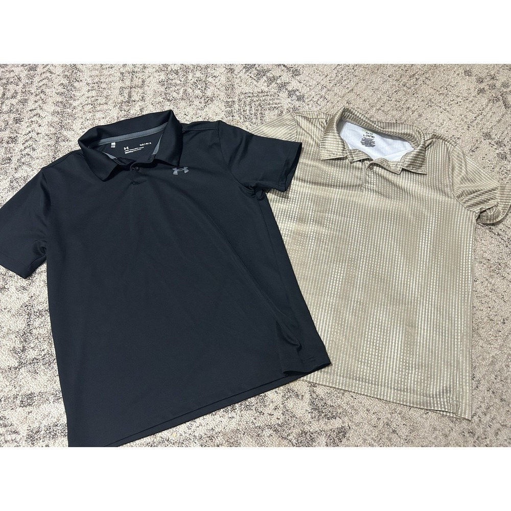 Boys Lot Of 2 Athletic Polo Shirts Size Youth Large Under Armour Tek Gear